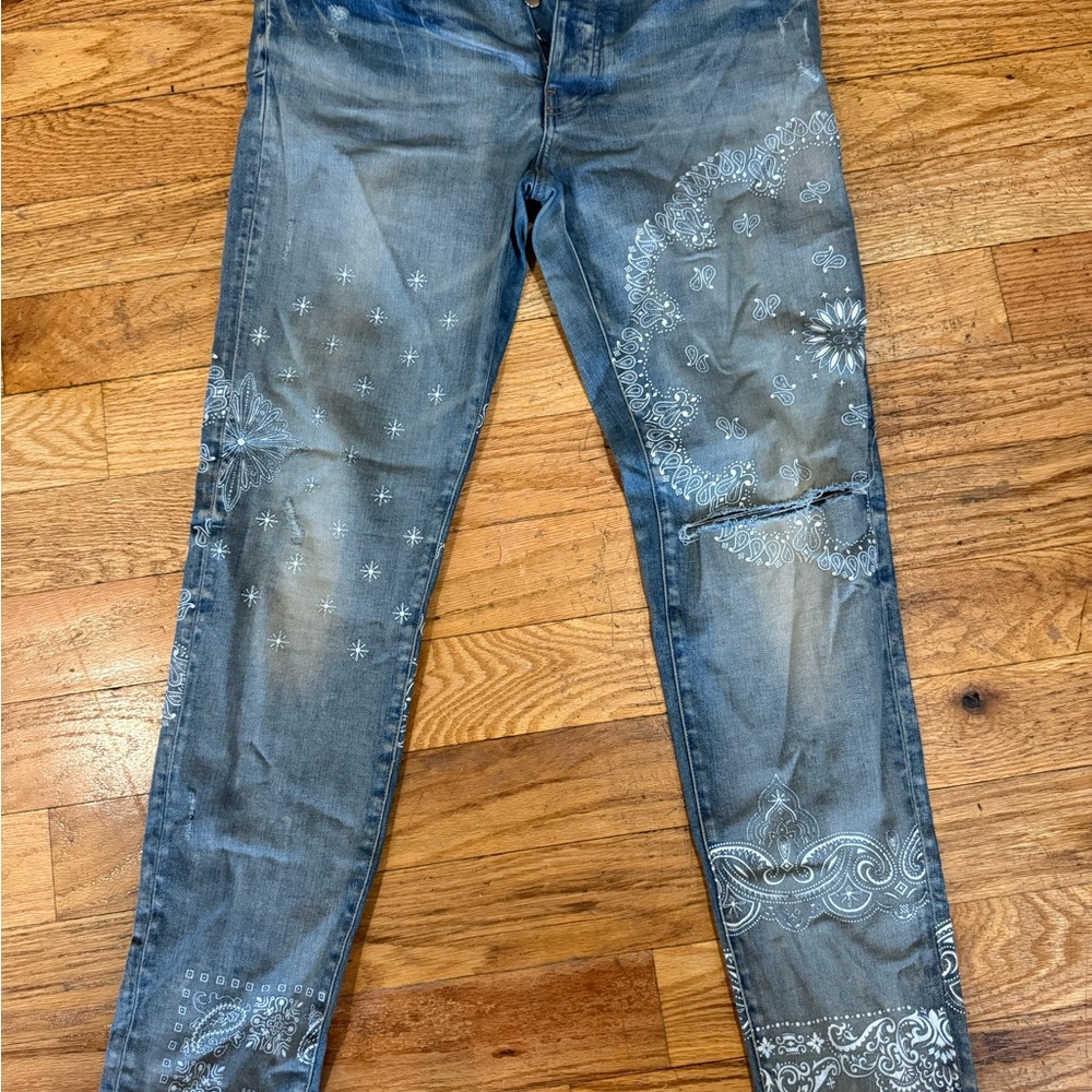 AMIRI Light Blue Jeans with Cream Stitching